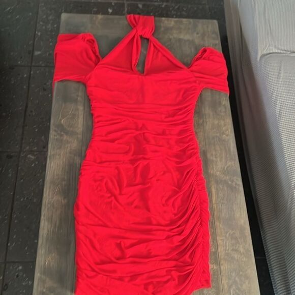 ANRABESS Sexy V Neck Ruched Bodycon Mini Dress Puff Long Sleeve Cocktail - Picture 5 of 12